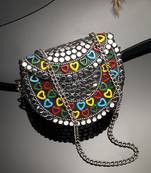 metal mirage silver & multi studs mosaic clutch