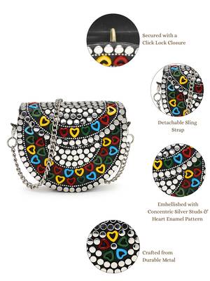 metal mirage silver & multi studs mosaic clutch 4