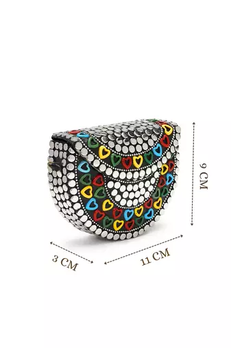 metal mirage silver & multi studs mosaic clutch