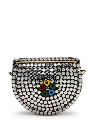 metal mirage silver & multi studs mosaic clutch 6
