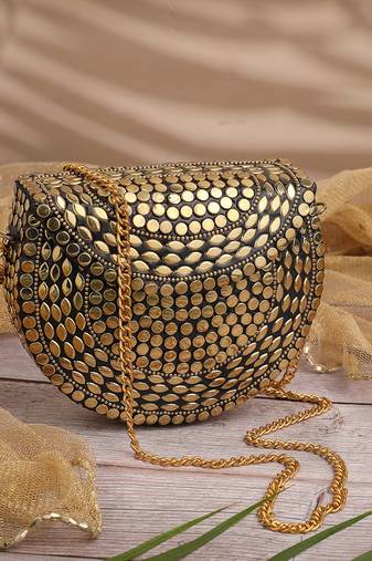 metal mirage metallic gold mosaic clutch