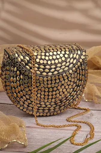 metal mirage metallic gold mosaic clutch