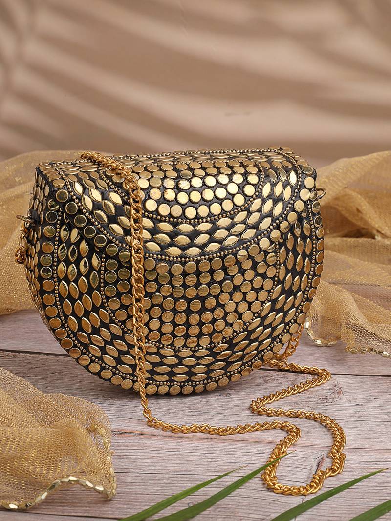 metal mirage metallic gold mosaic clutch