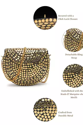 metal mirage metallic gold mosaic clutch