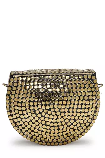 metal mirage metallic gold mosaic clutch