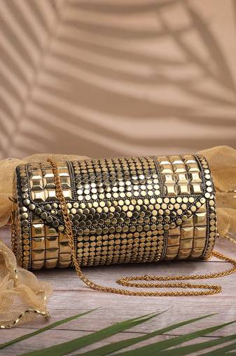 metal mirage metallic gold mosaic clutch