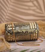 metal mirage metallic gold mosaic clutch