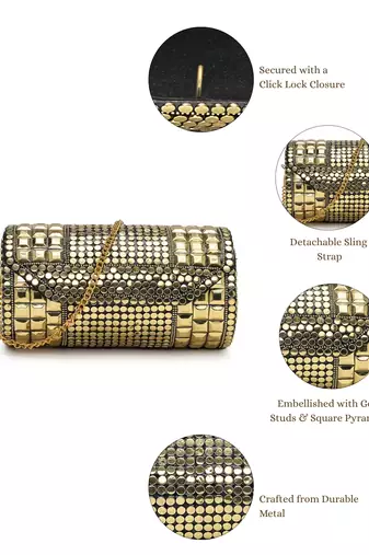 metal mirage metallic gold mosaic clutch