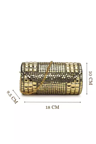 metal mirage metallic gold mosaic clutch