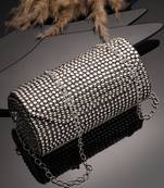metal mirage metallic silver studded mosaic clutch