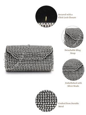 metal mirage metallic silver studded mosaic clutch 4