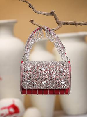 crystal cascade deep pink fuchsia & silver suede clutch 1