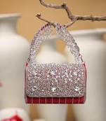 crystal cascade deep pink fuchsia & silver suede clutch