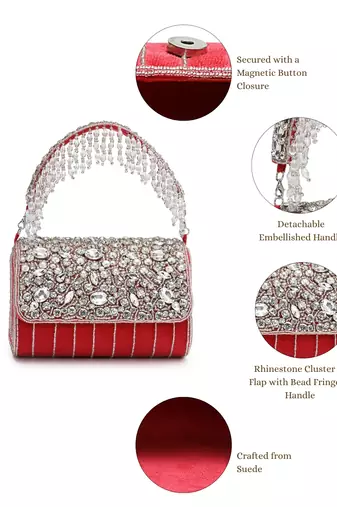 crystal cascade deep pink fuchsia & silver suede clutch