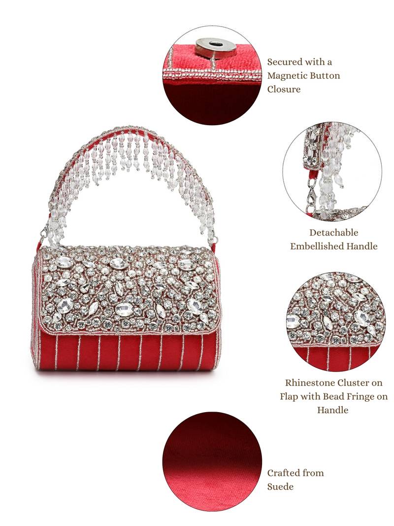 crystal cascade deep pink fuchsia & silver suede clutch