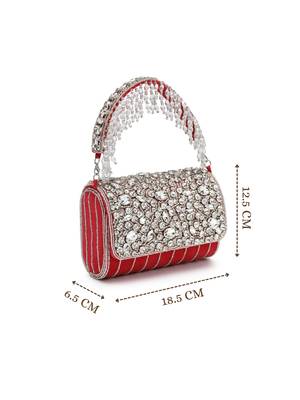 crystal cascade deep pink fuchsia & silver suede clutch 5