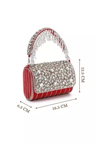 crystal cascade deep pink fuchsia & silver suede clutch