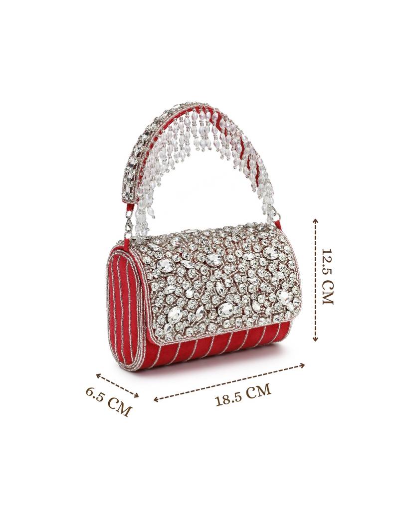 crystal cascade deep pink fuchsia & silver suede clutch