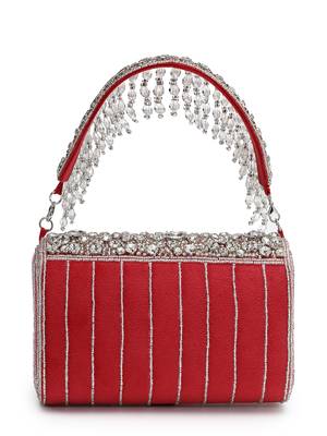 crystal cascade deep pink fuchsia & silver suede clutch 6