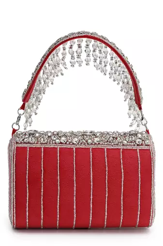 crystal cascade deep pink fuchsia & silver suede clutch
