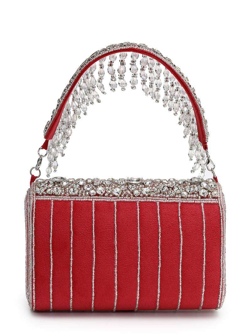 crystal cascade deep pink fuchsia & silver suede clutch