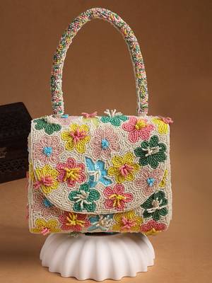 petal posh ivory & multi canvas floral motif beaded clutch 3