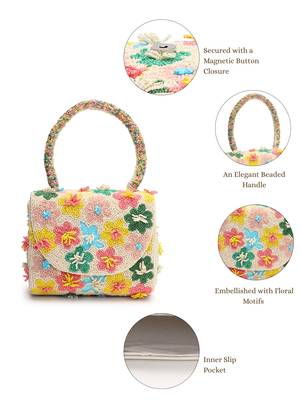 petal posh ivory & multi canvas floral motif beaded clutch 4