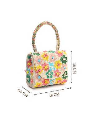 petal posh ivory & multi canvas floral motif beaded clutch 5