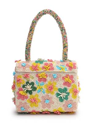 petal posh ivory & multi canvas floral motif beaded clutch 6