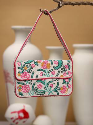 beaded botanica ivory & multi canvas floral & vine motifs embroidered clutch 1