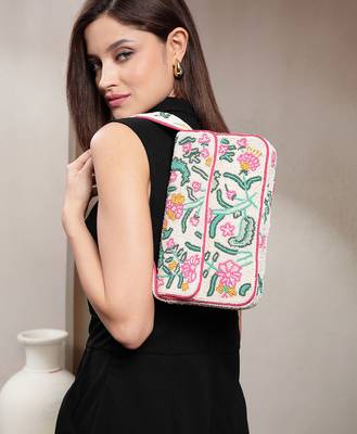 beaded botanica ivory & multi canvas floral & vine motifs embroidered clutch 3