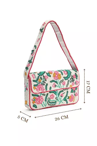 beaded botanica ivory & multi canvas floral & vine motifs embroidered clutch