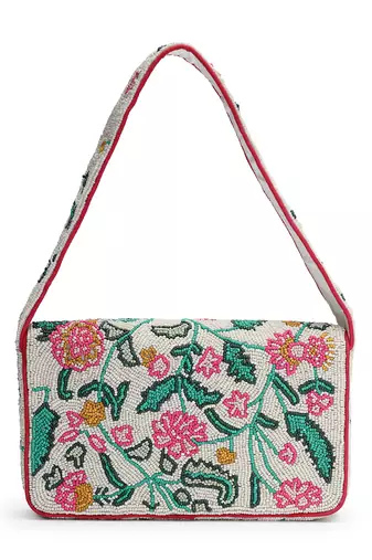 beaded botanica ivory & multi canvas floral & vine motifs embroidered clutch