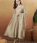 Cream vichitra silk thread embroidered with sequins work kurta pant set