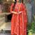 Orange cotton heavy thread embroidered work with printed dupatta kurta pant set