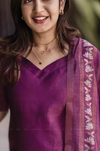 Purple zarna silk printed kurti with dupatta