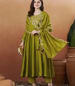 Mehendi vichitra silk thread embroidered with sequins work kurta pant set