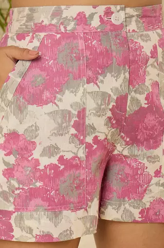 pink floral printed waistcoat & shorts co-ord set