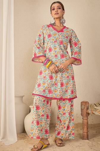 multicolor floral printed cotton co-ord set for women