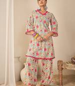 multicolor floral printed cotton co-ord set for women