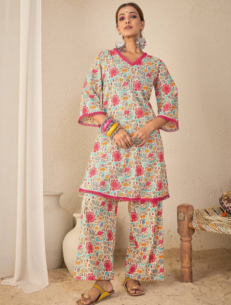 Women  multicolor floral printed cotton co-ord set