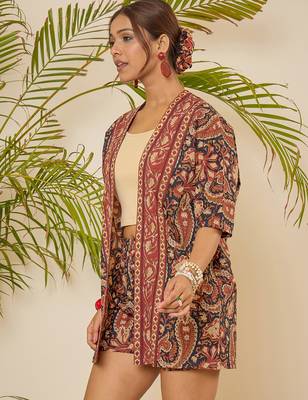 multi color printed cotton shrug & shorts co-ord set 2