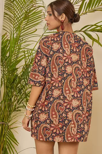 multi color printed cotton shrug & shorts co-ord set