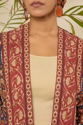 multi color printed cotton shrug & shorts co-ord set