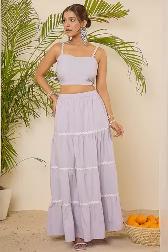 lavender cotton crop top & tiered skirt co-ord set