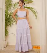 lavender cotton crop top & tiered skirt co-ord set