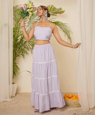 lavender cotton crop top & tiered skirt co-ord set 2