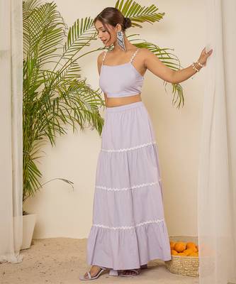 lavender cotton crop top & tiered skirt co-ord set 3