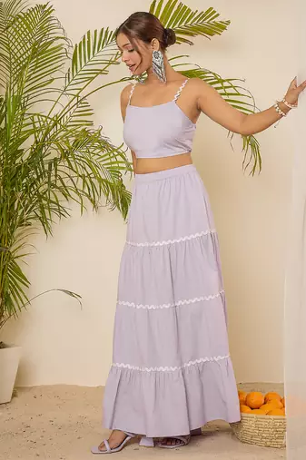 lavender cotton crop top & tiered skirt co-ord set
