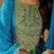 Aqua blue chinon print with heavy thread embroidered work  kurta pant set